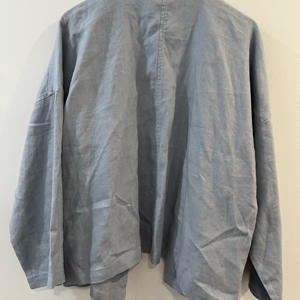 Eileen Fisher Blue Linen Jacket with Relaxed Silhouette - Picture 4 of 6